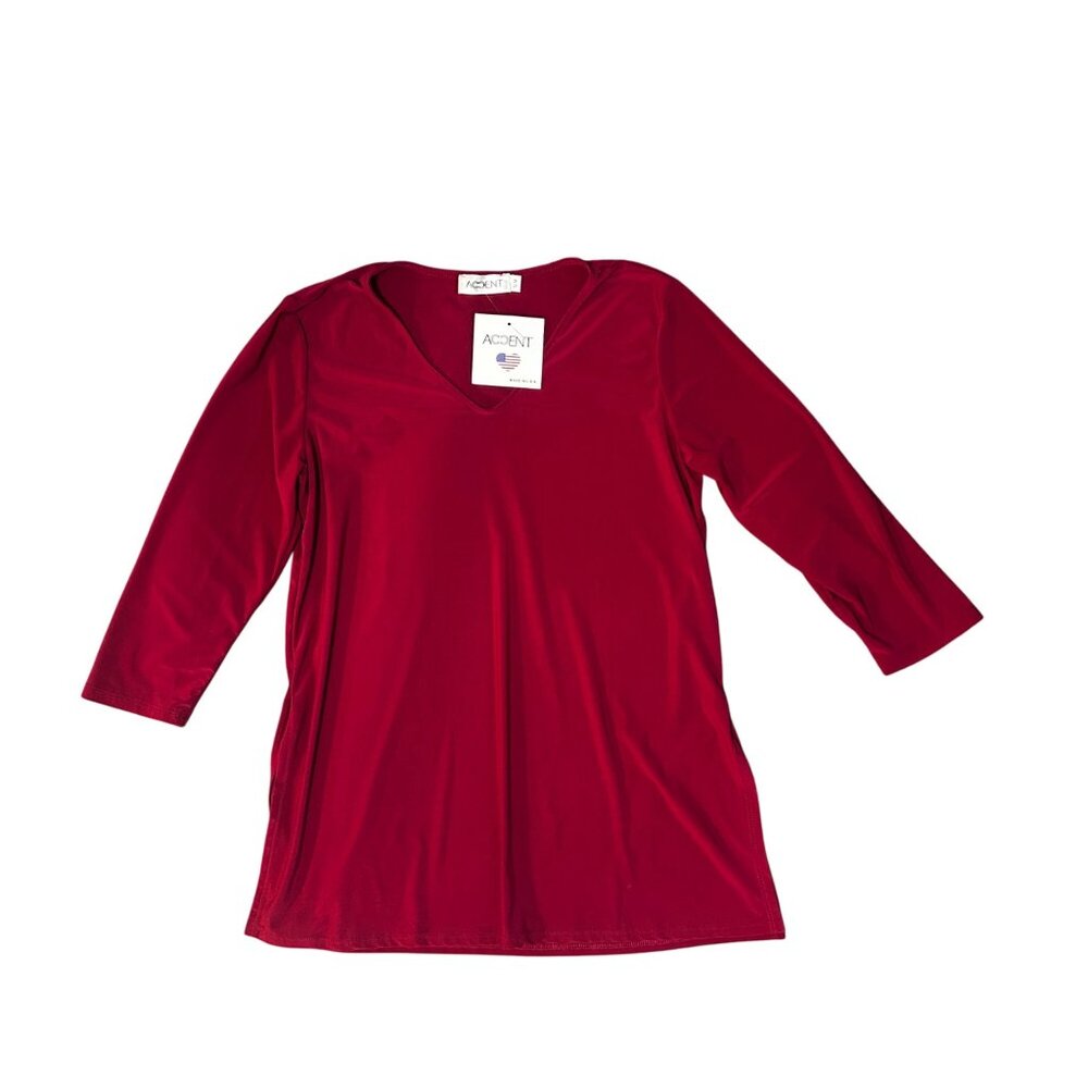 Accent Womens Red V-Neck Long Sleeve Shirt Small 1655